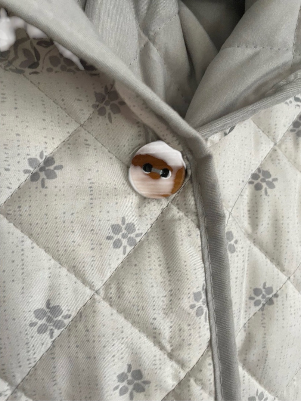 Hand Made & Quilted...Quilted Pattern Hooded Coat - Light Gray - Picture 3 of 4